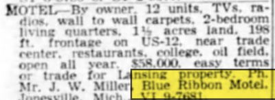 Blue Ribbon Motel - Sep 1963 For Sale